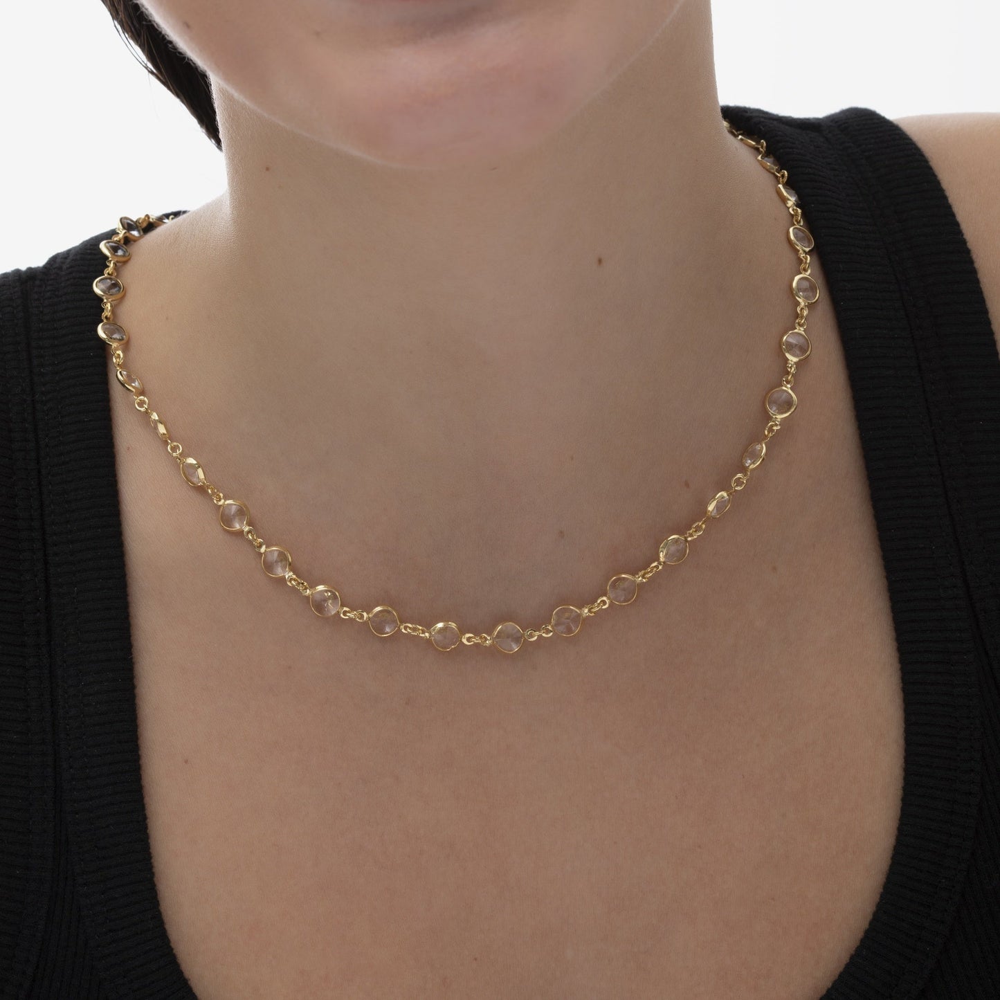 Collar corto Basic círculo 7mm cristal en Plata baño rodio
