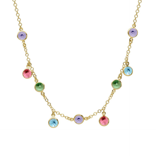 Collar corto Basic círculo 7mm cristal multicolor en Plata