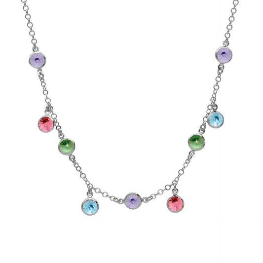 Collar corto Basic círculo 7mm cristal multicolor en Plata