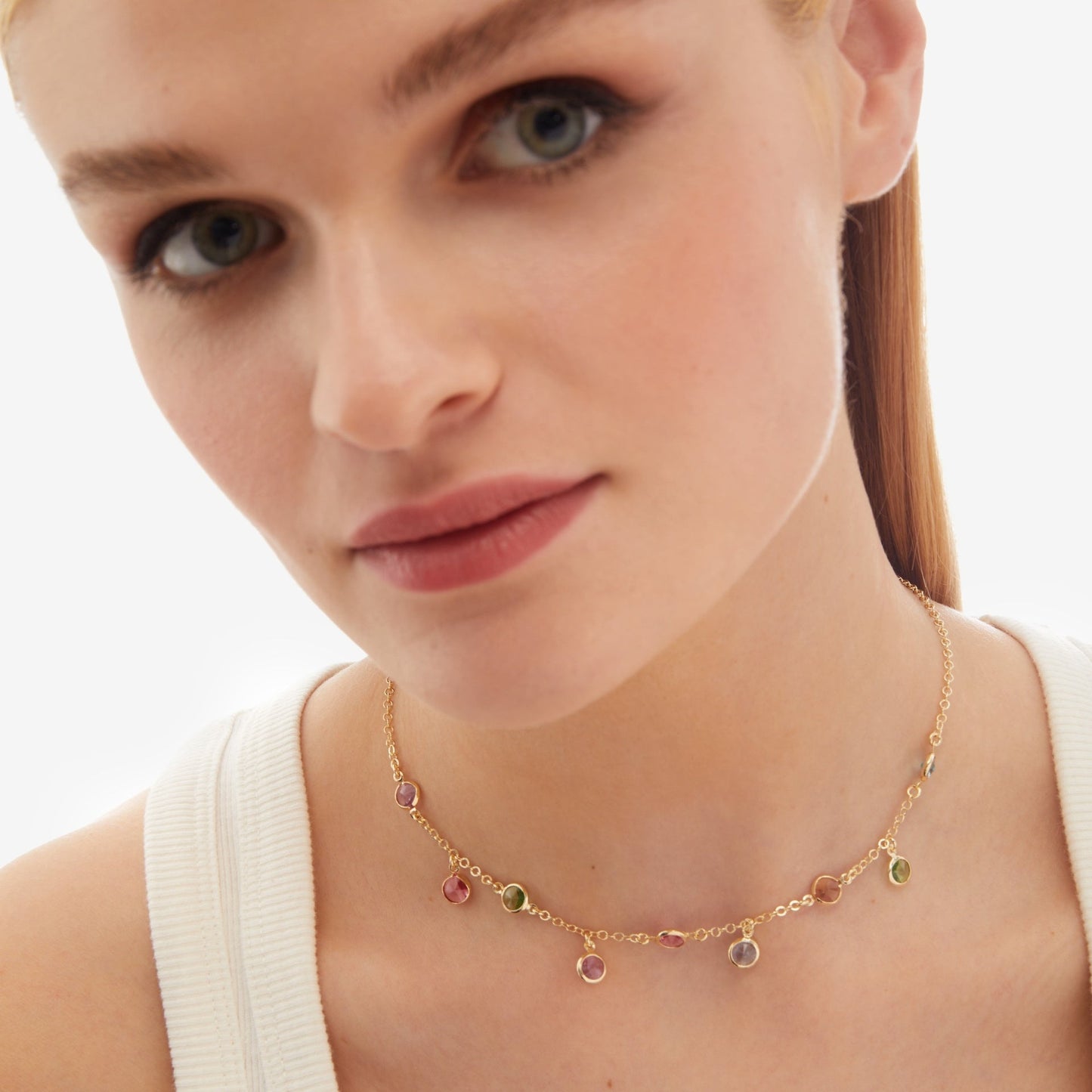 Collar corto Basic círculo 7mm cristal multicolor en Plata