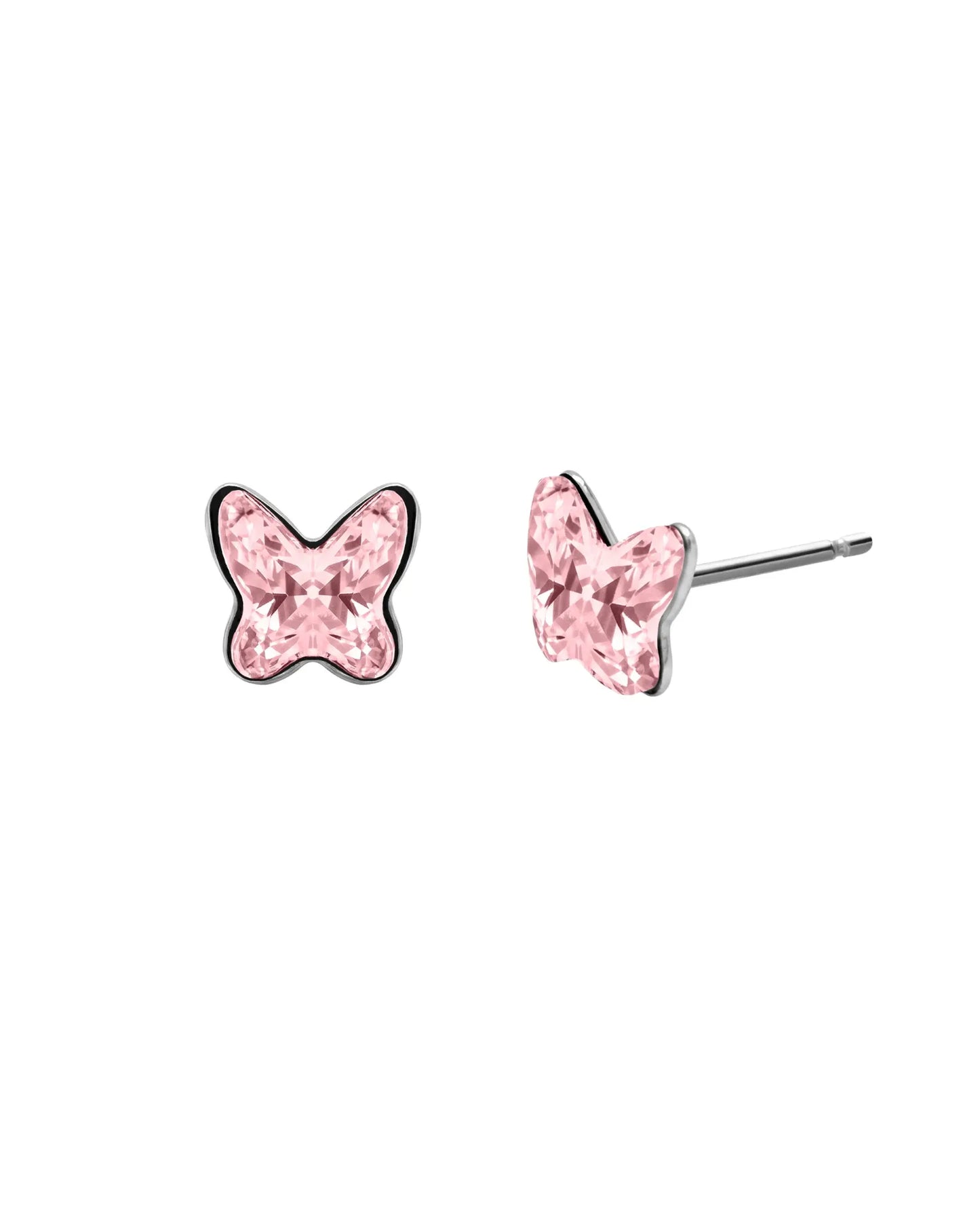 Pendientes botón Fantasy mariposa cristal en Plata baño rodio