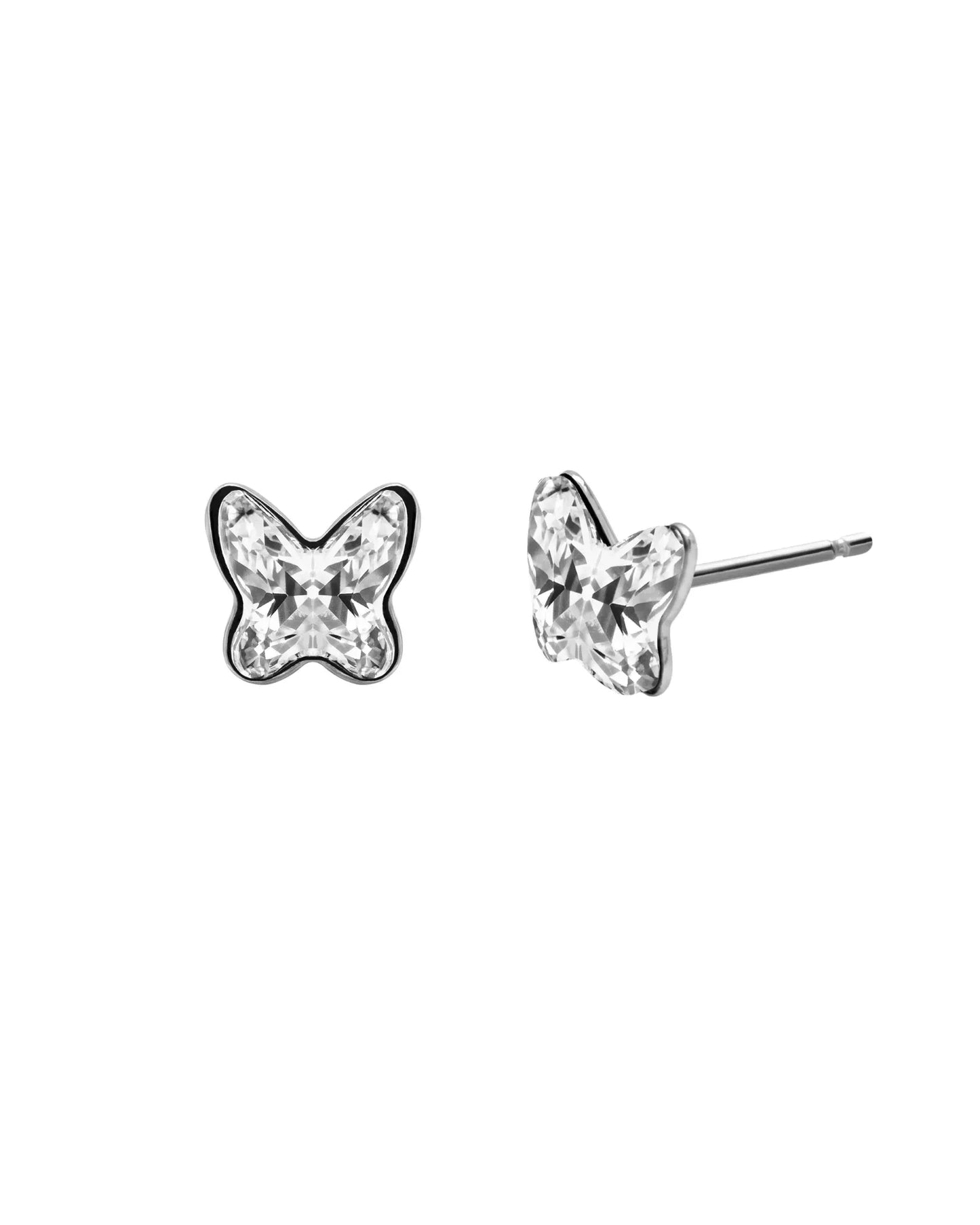 Pendientes botón Fantasy mariposa cristal en Plata baño rodio