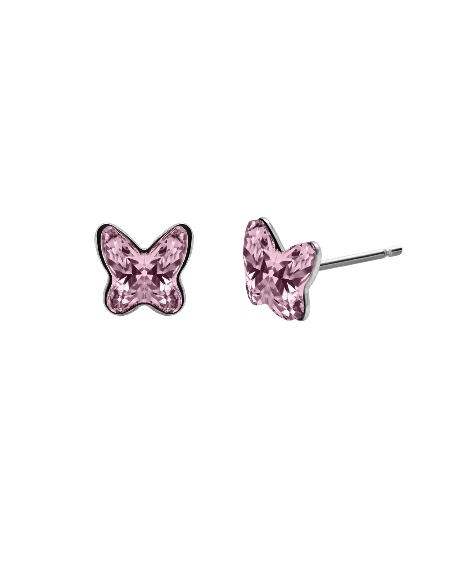 Pendientes botón Fantasy mariposa cristal en Plata baño rodio