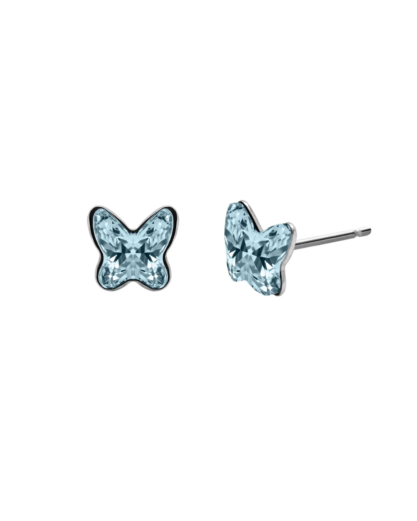 Pendientes botón Fantasy mariposa cristal en Plata baño rodio