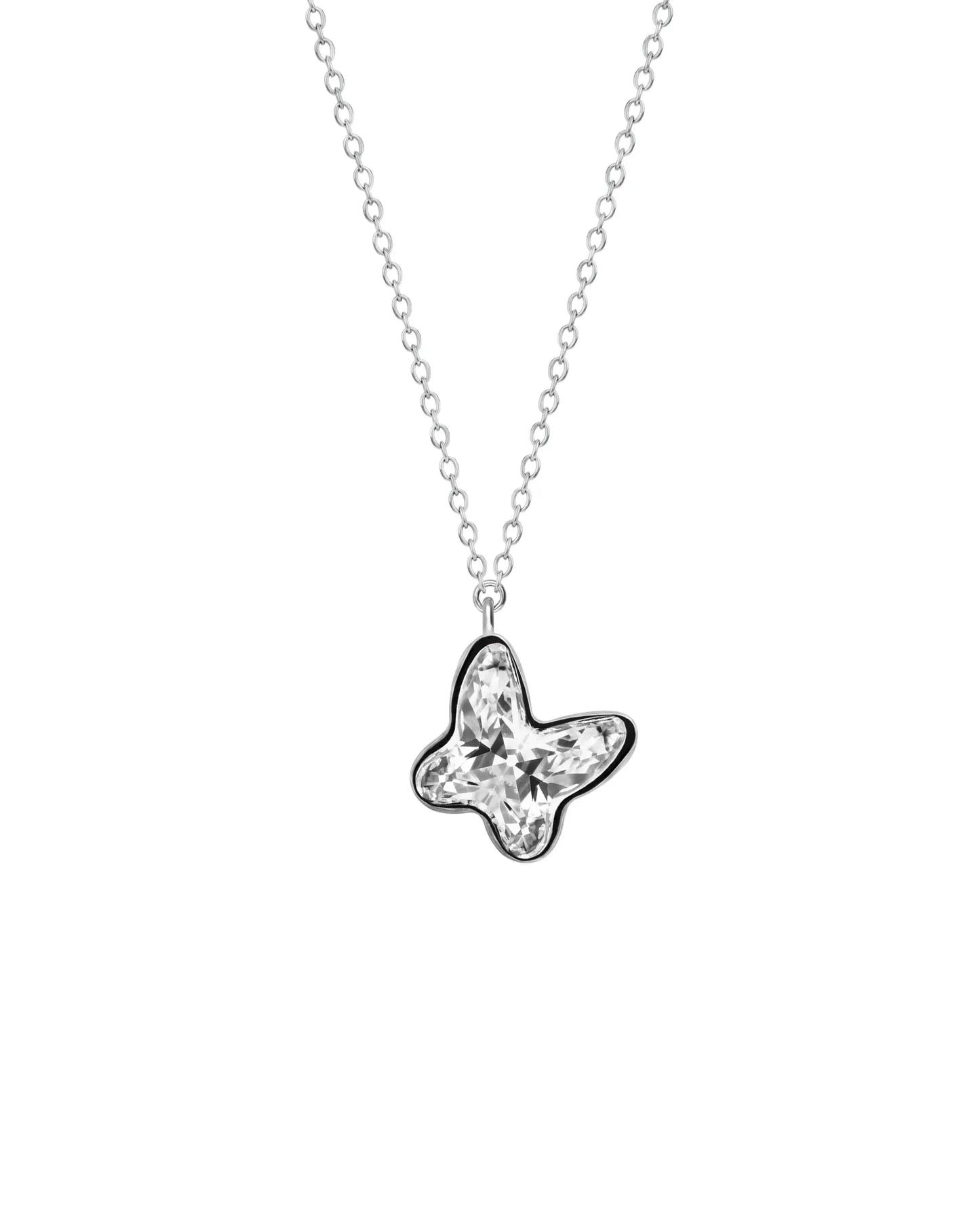 Collar corto Fantasy mariposa cristal en Plata baño rodio
