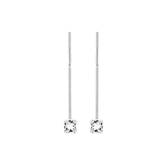 Pendientes largos Minimal cristal blanco en Plata