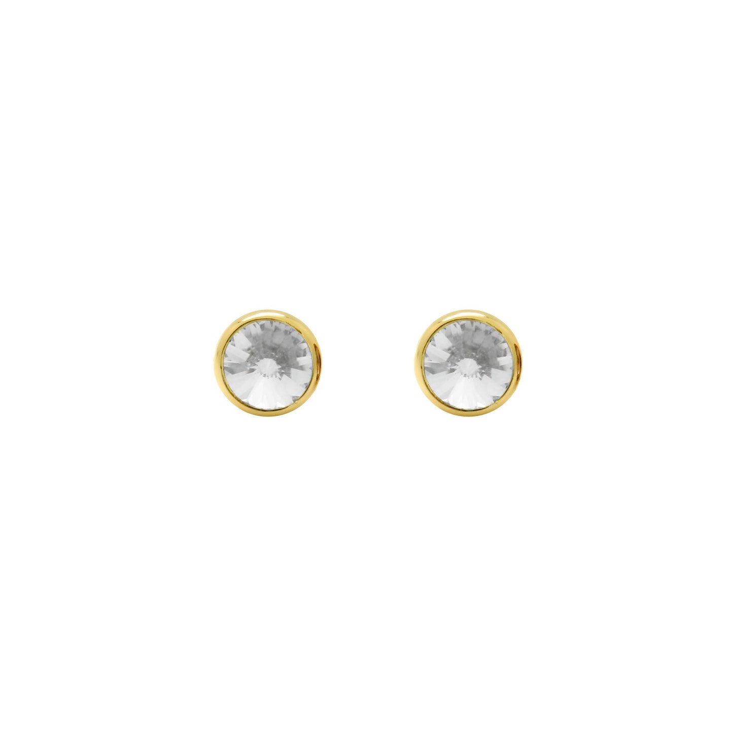 Pendientes botón Basic 7mm círculo cristal en Plata baño Oro