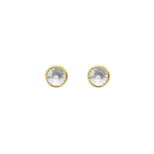 Pendientes botón Basic 7mm círculo cristal en Plata baño Oro