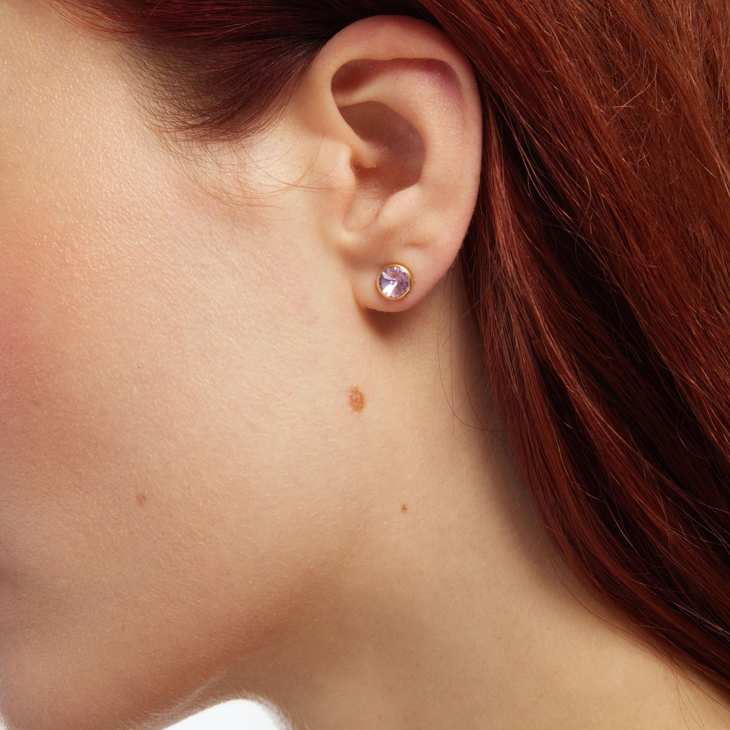 Pendientes botón Basic 7mm círculo cristal en Plata baño Oro