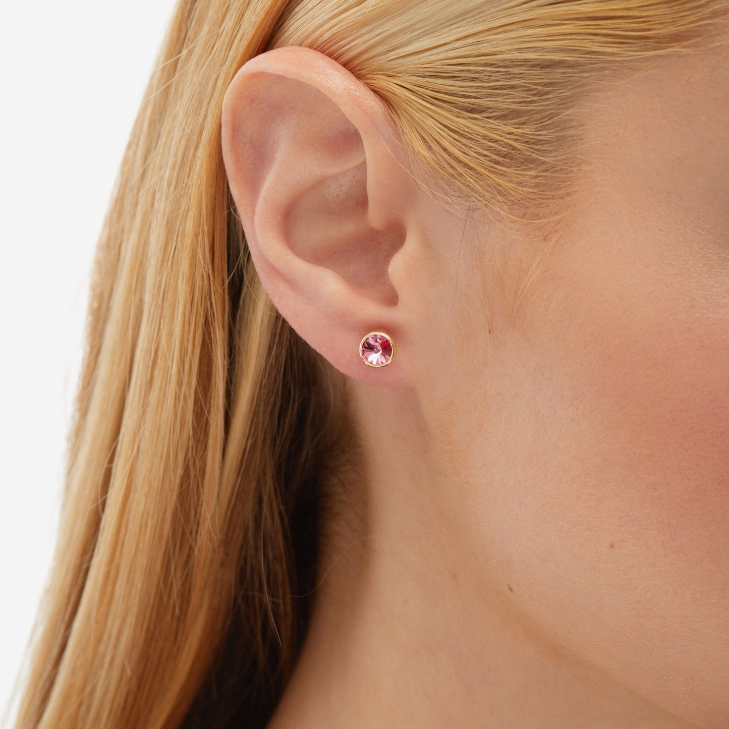 Pendientes botón Basic 7mm círculo cristal en Plata baño Oro