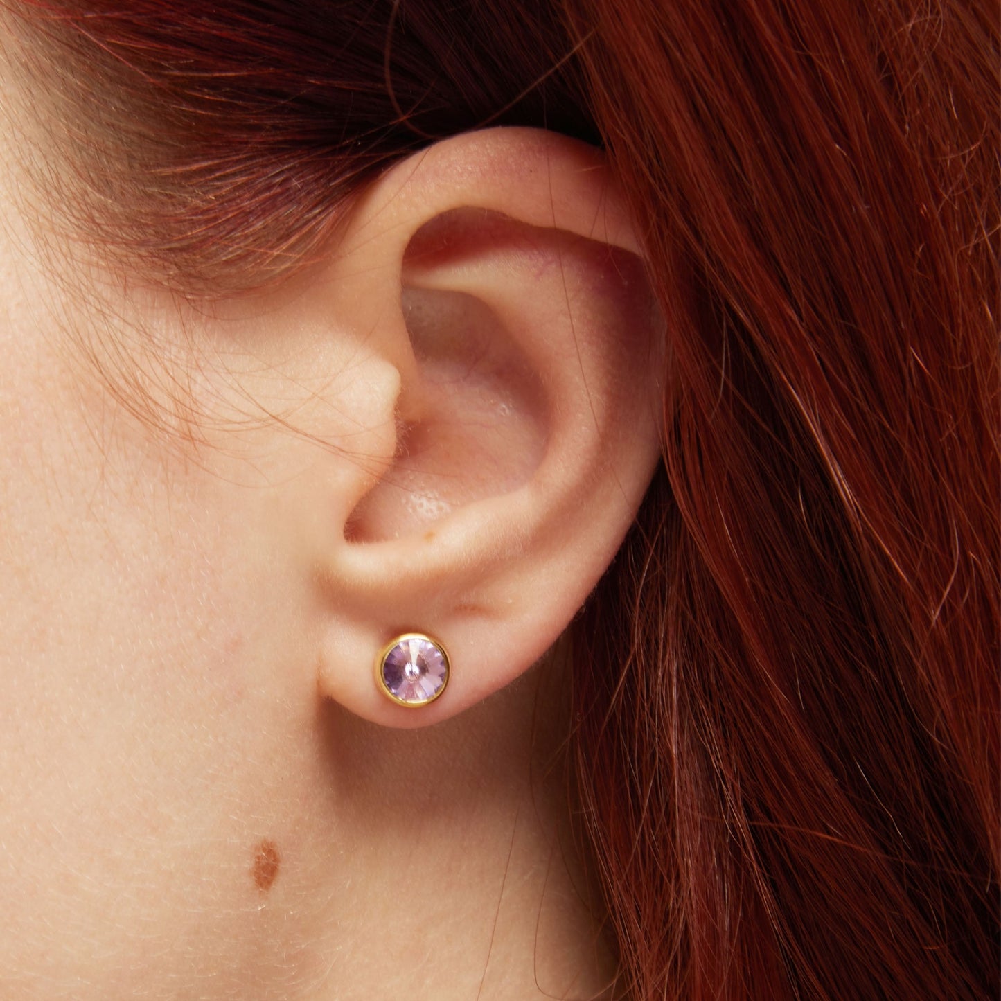 Pendientes botón Basic 7mm círculo cristal en Plata baño Oro