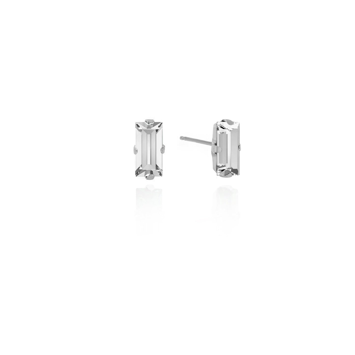 Pendientes botón Macedonia rectángulo cristal en Plata baño rodio