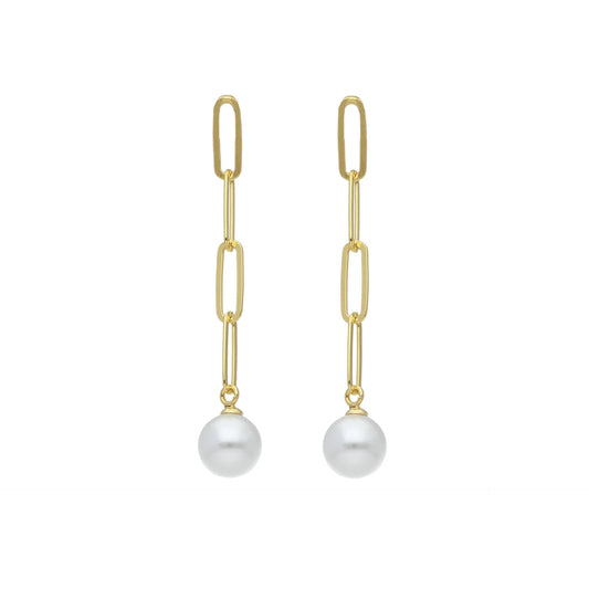 Pendientes largos Paulette perla en Plata