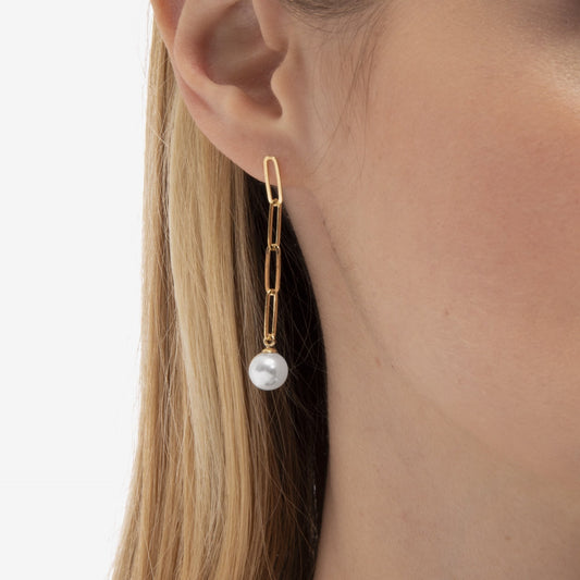 Pendientes largos Paulette perla en Plata