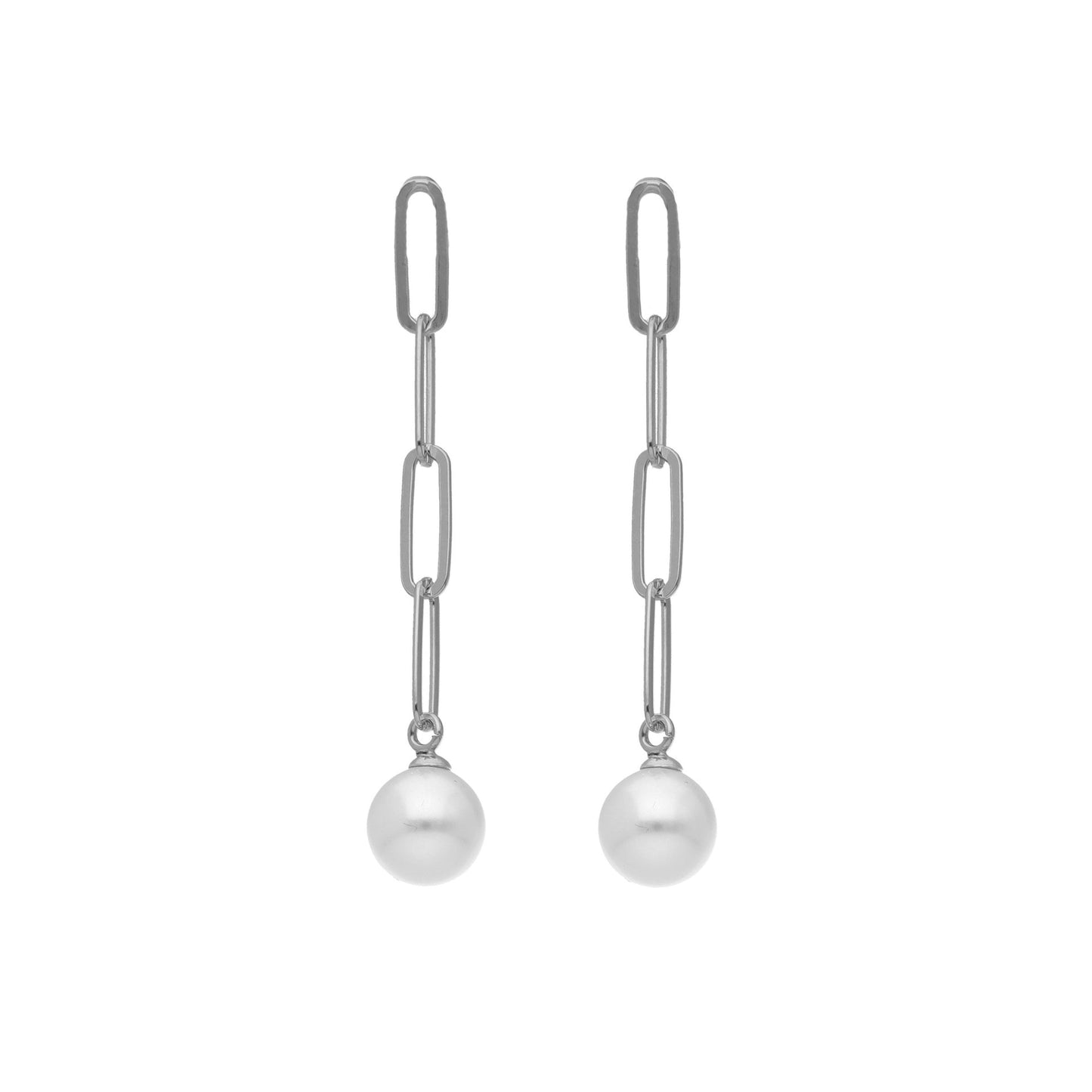 Pendientes largos Paulette perla en Plata