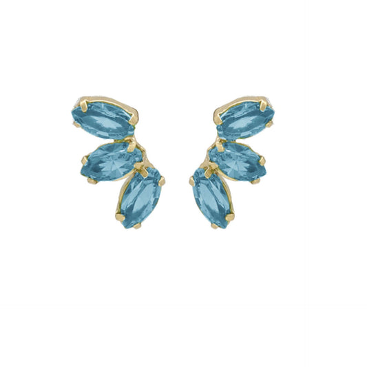 Pendientes cortos Estaciones hoja cristal en Plata baño Oro