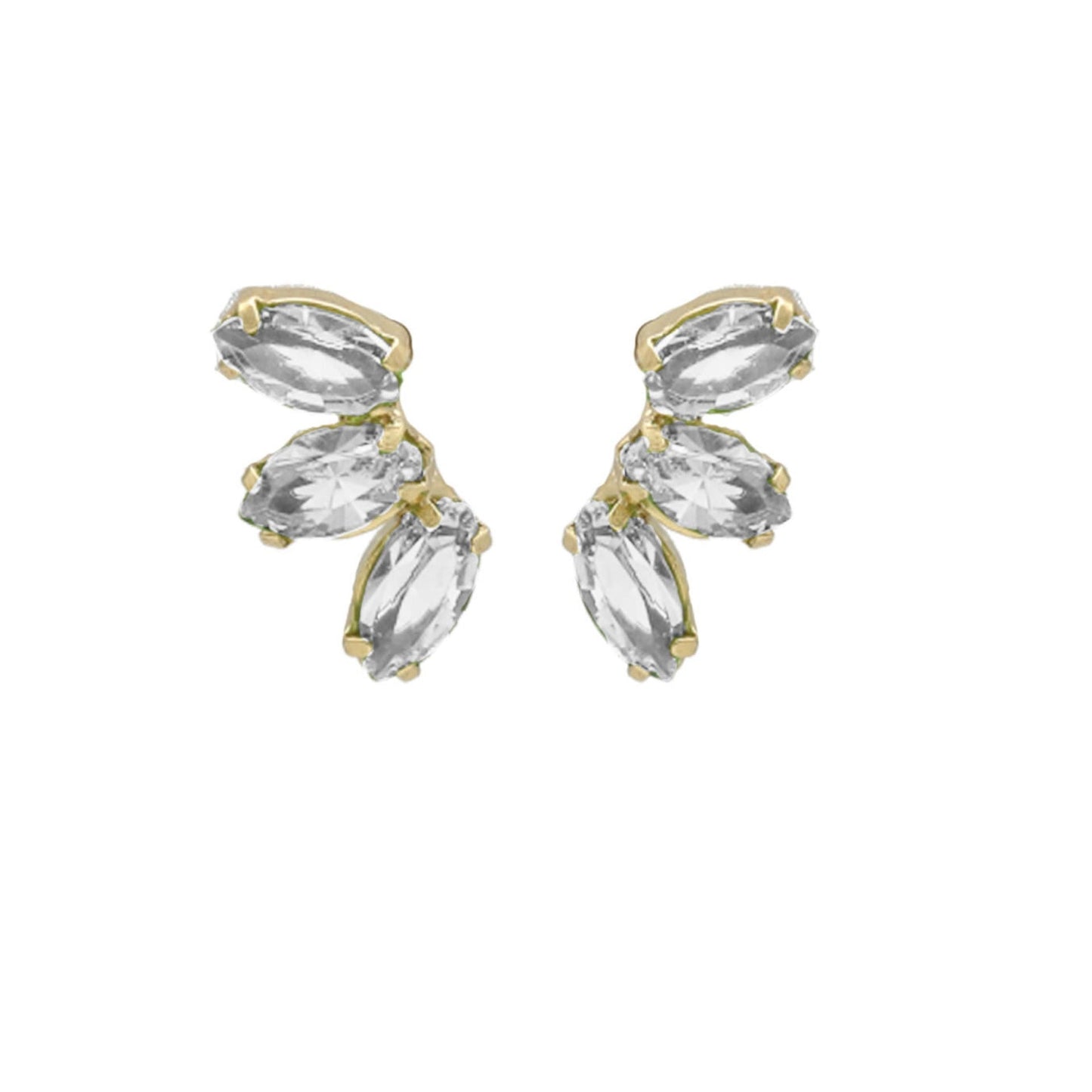 Pendientes cortos Estaciones hoja cristal en Plata baño Oro