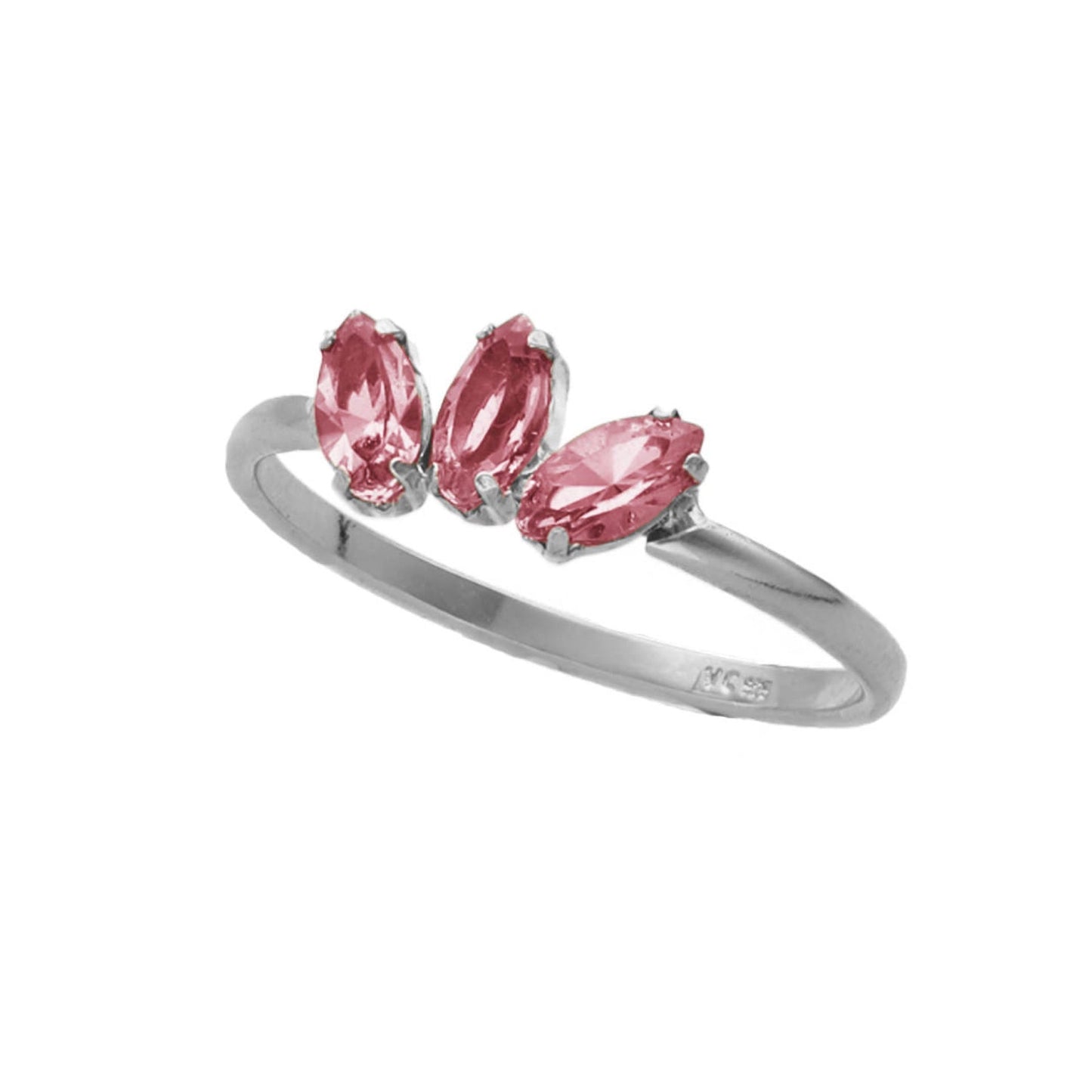 Anillo Estaciones hoja cristal en Plata baño rodio