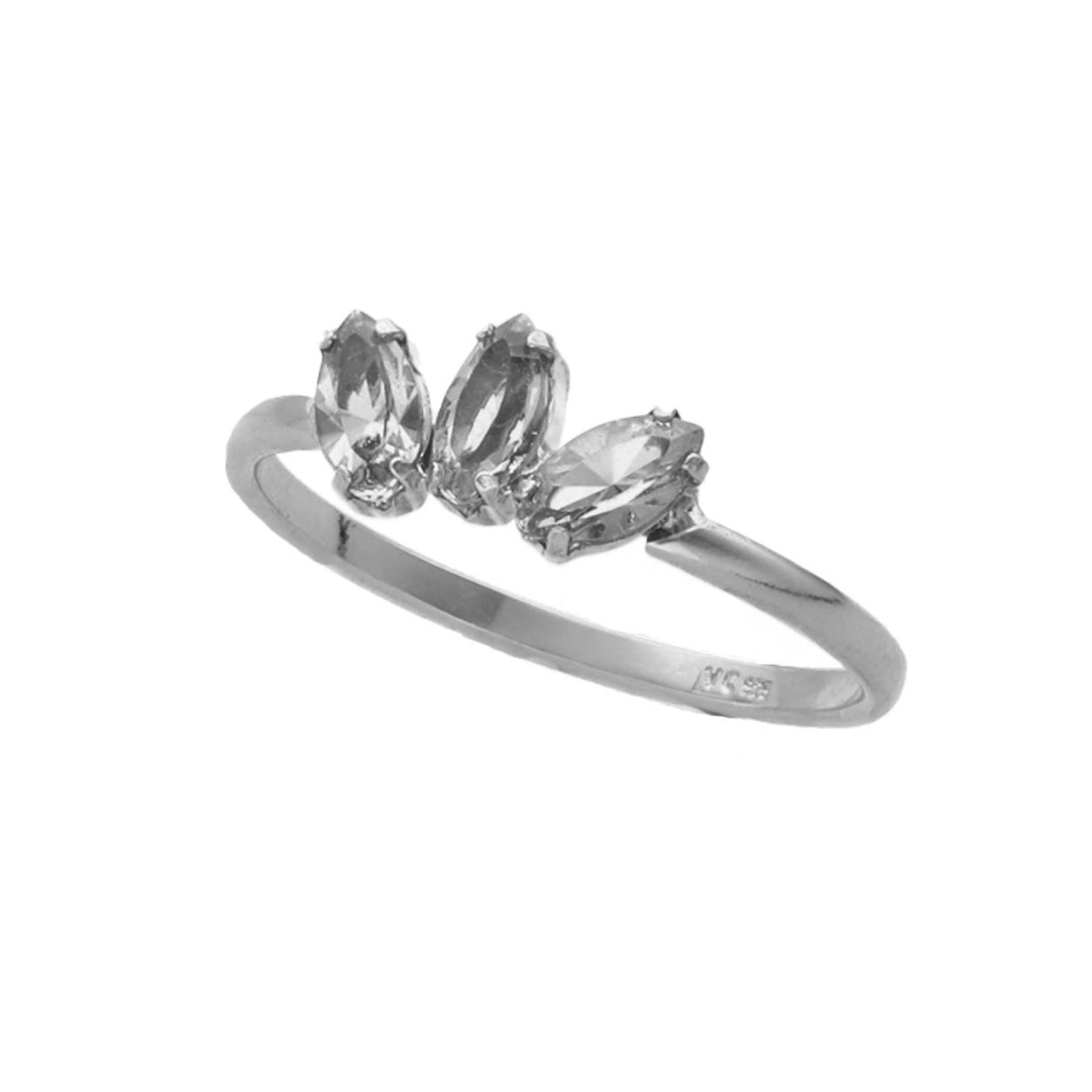 Anillo Estaciones hoja cristal en Plata baño rodio