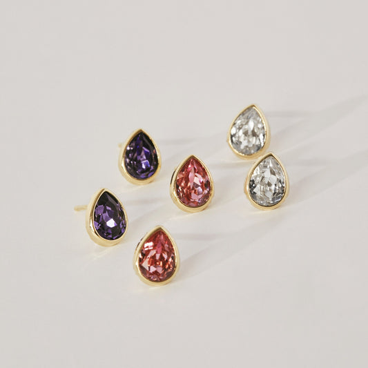 Pendientes botón Essential lágrima cristal en Plata baño Oro