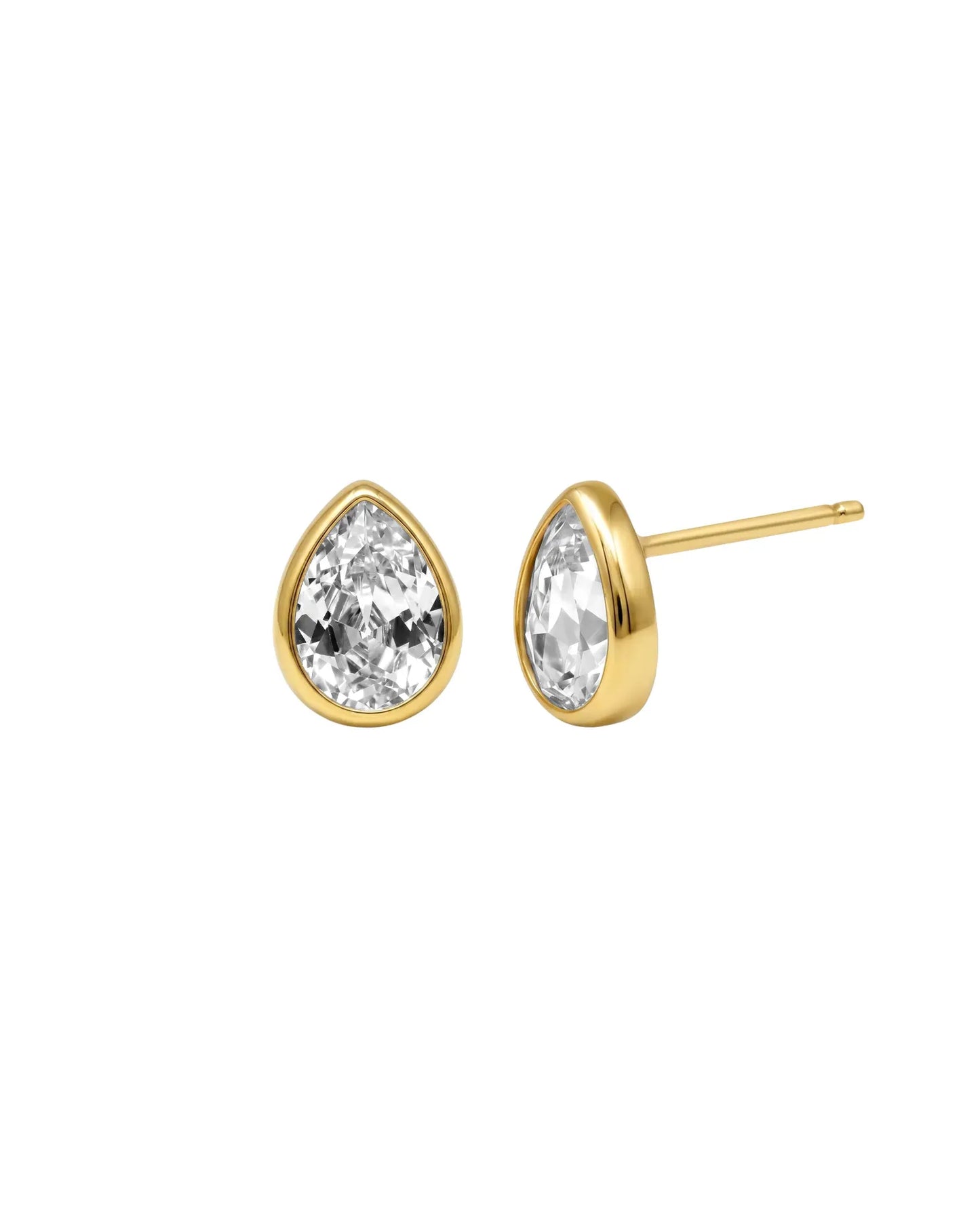 Pendientes botón Essential lágrima cristal en Plata baño Oro