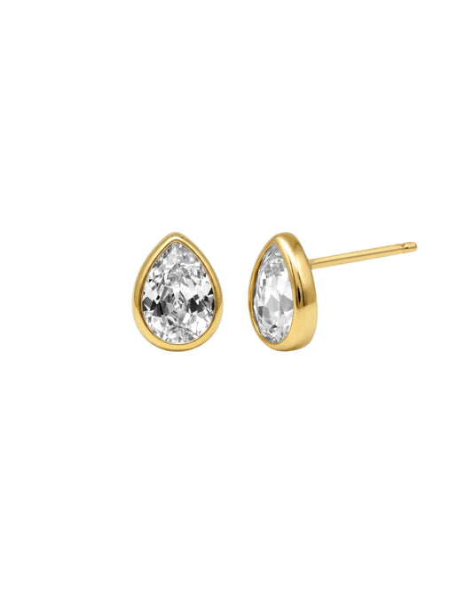 Pendientes botón Essential lágrima cristal en Plata baño Oro