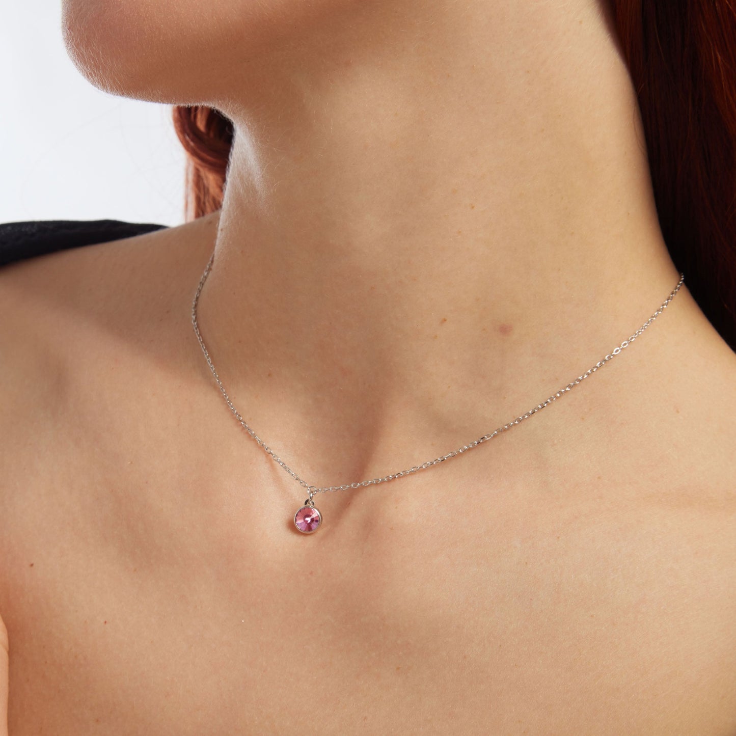 Collar corto Basic 7mm círculo cristal en Plata baño rodio