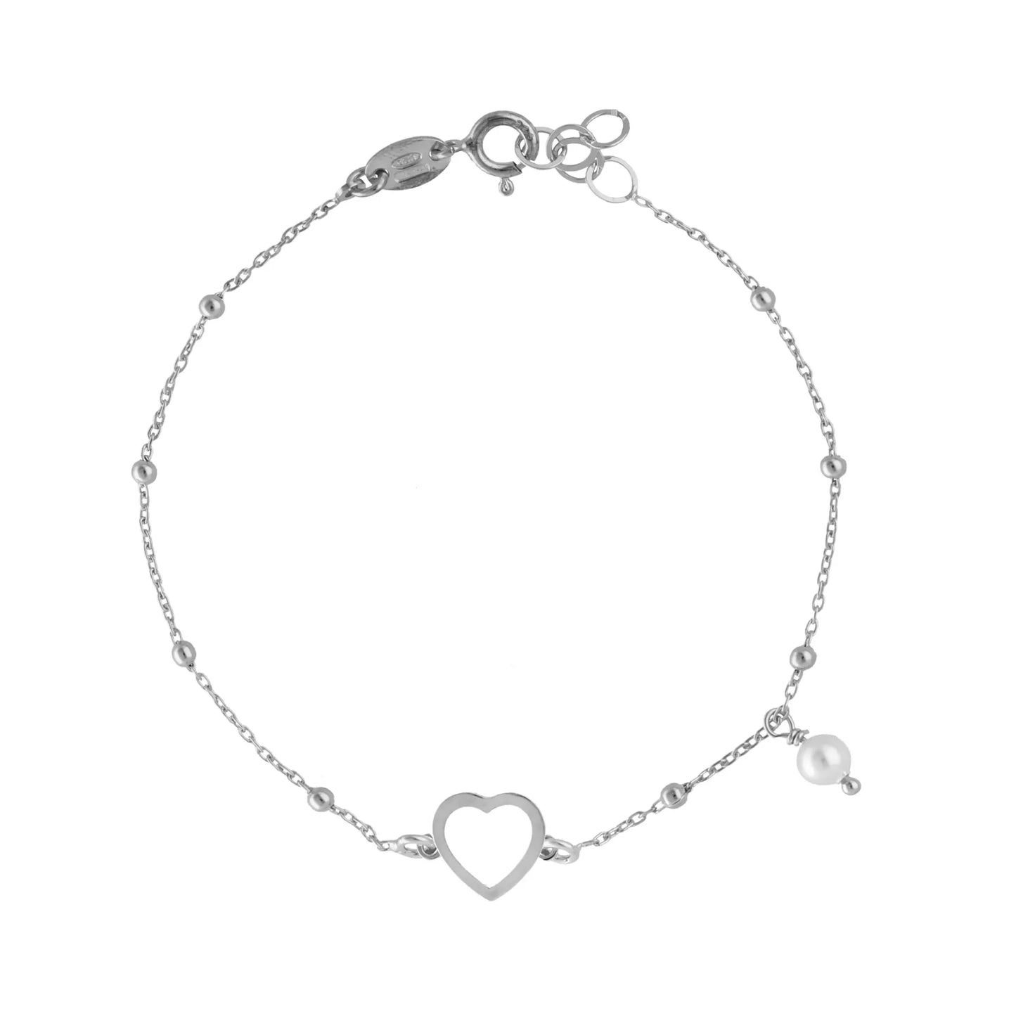Pulsera corazón perla en Plata de Soulmate