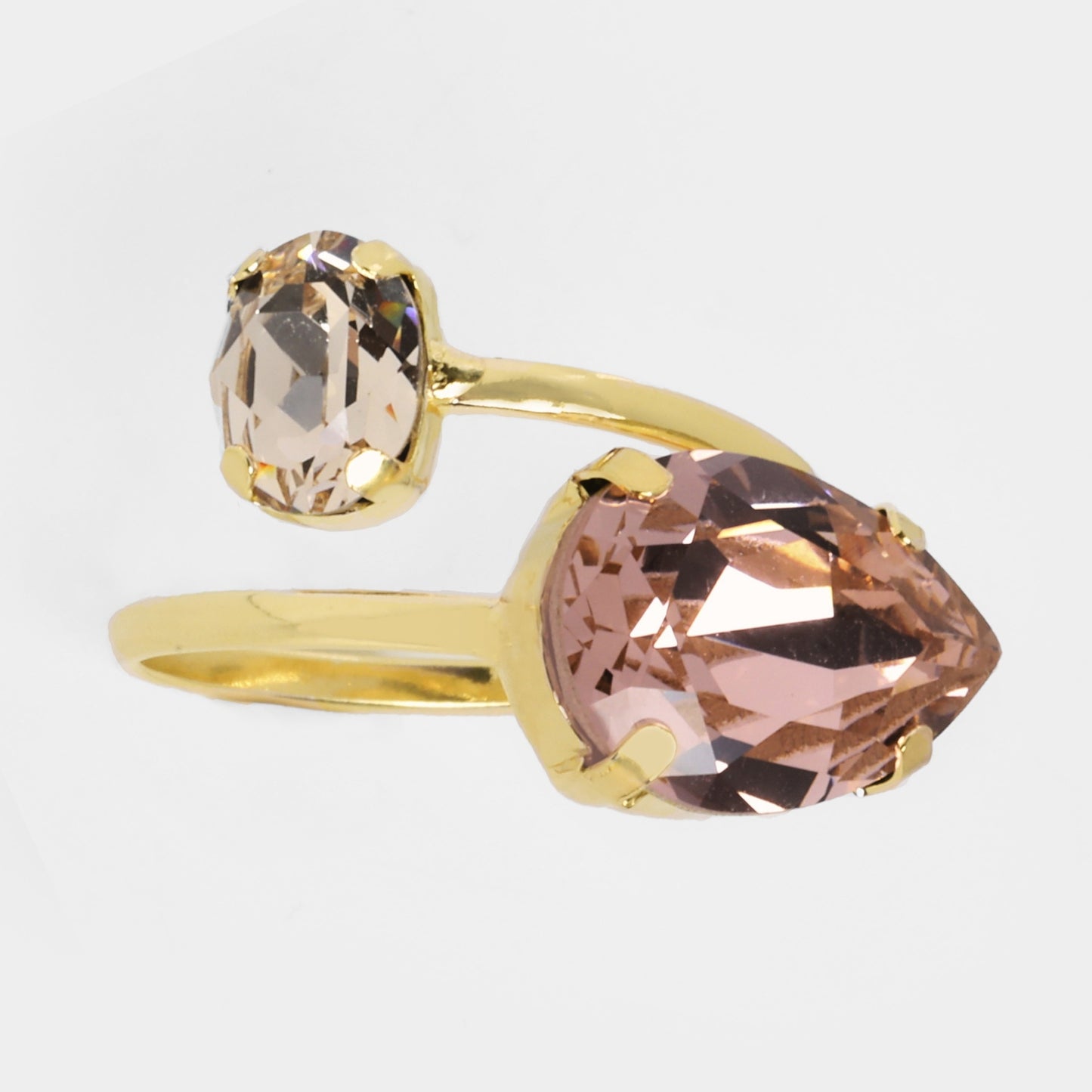 Anillo ajustable lágrima cristal en Plata baño Oro de Blooming