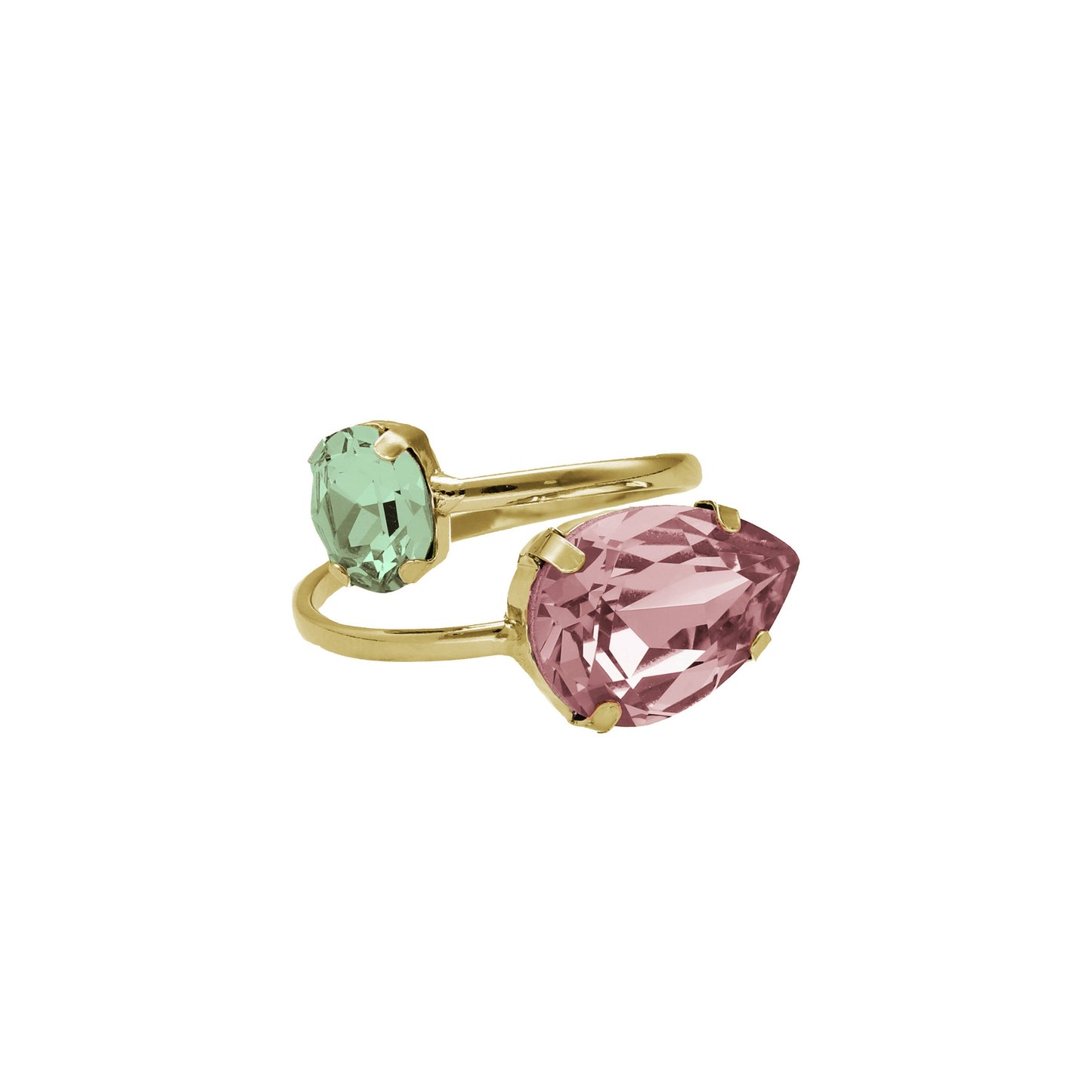 Anillo ajustable lágrima cristal en Plata baño Oro de Blooming