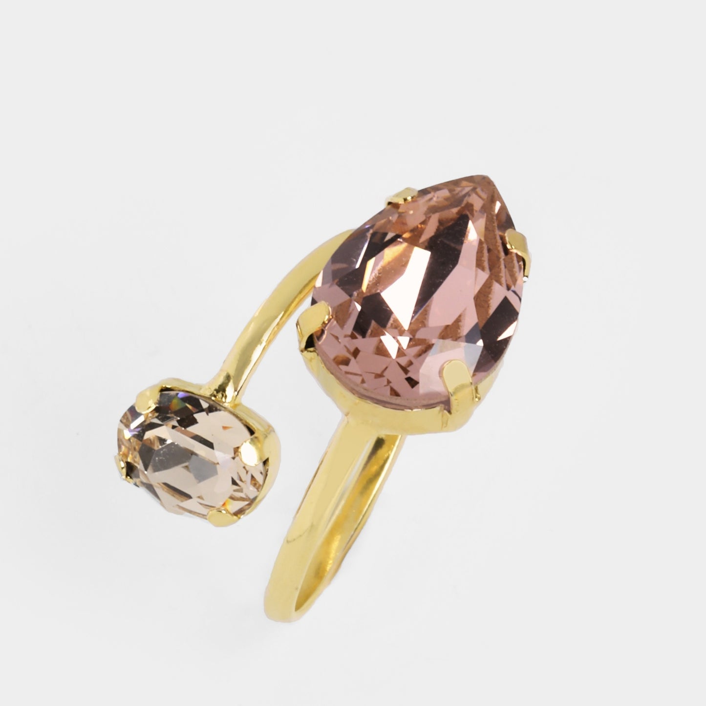 Anillo ajustable lágrima cristal en Plata baño Oro de Blooming