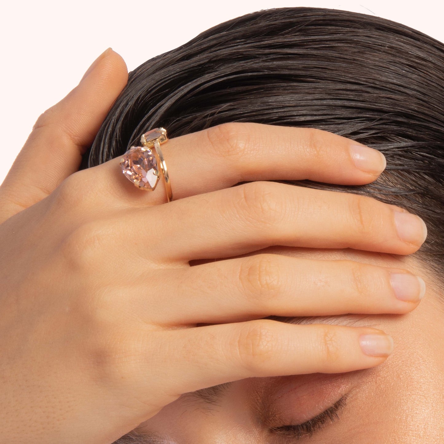 Anillo ajustable lágrima cristal en Plata baño Oro de Blooming