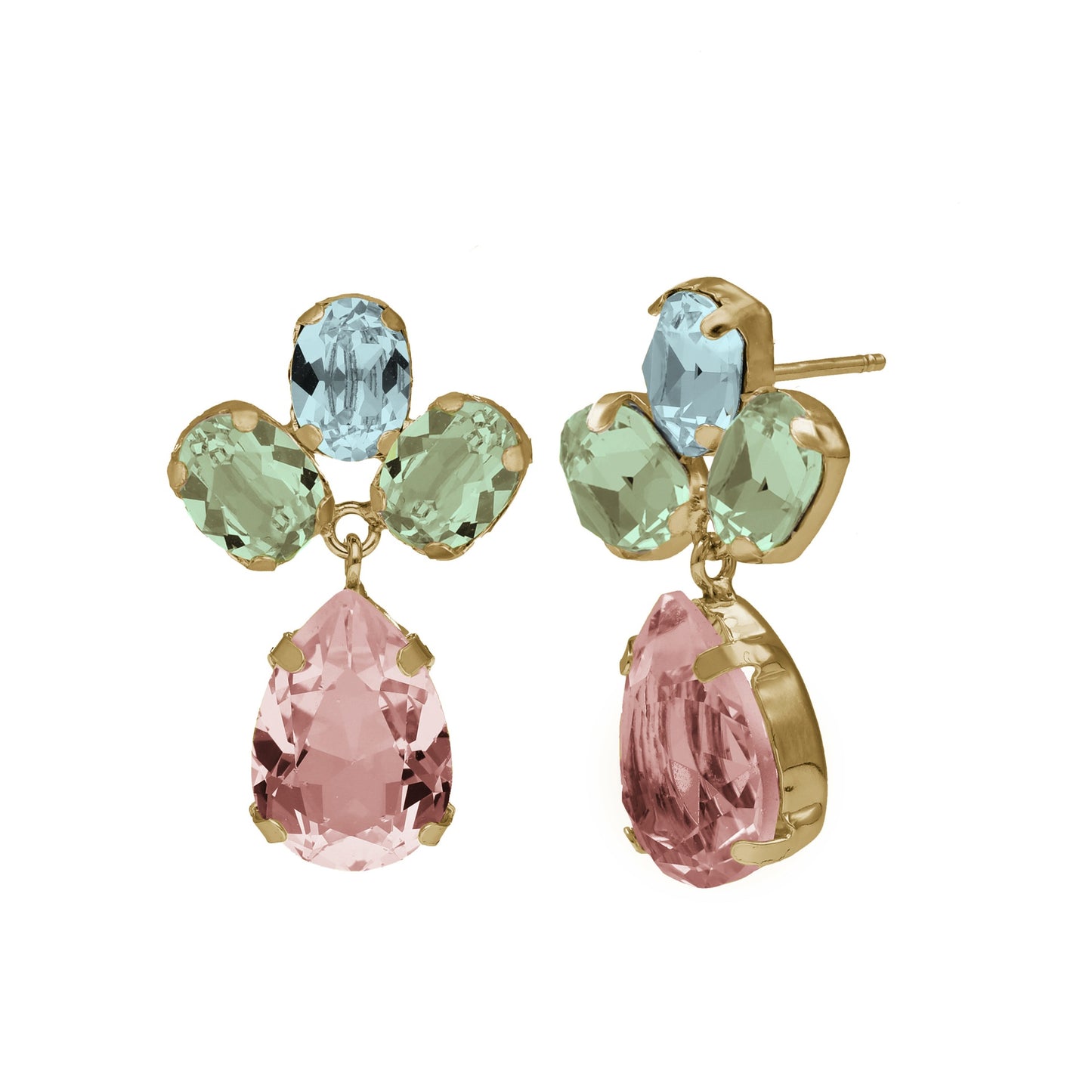 Pendientes largos Blooming lágrima cristal en Plata baño Oro