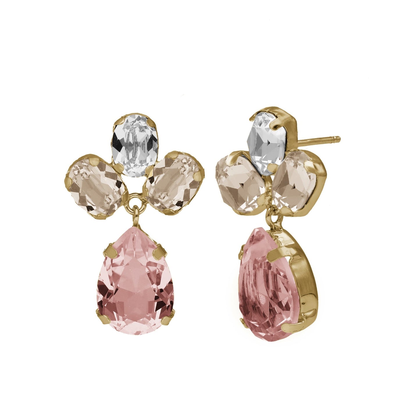 Pendientes largos Blooming lágrima cristal en Plata baño Oro