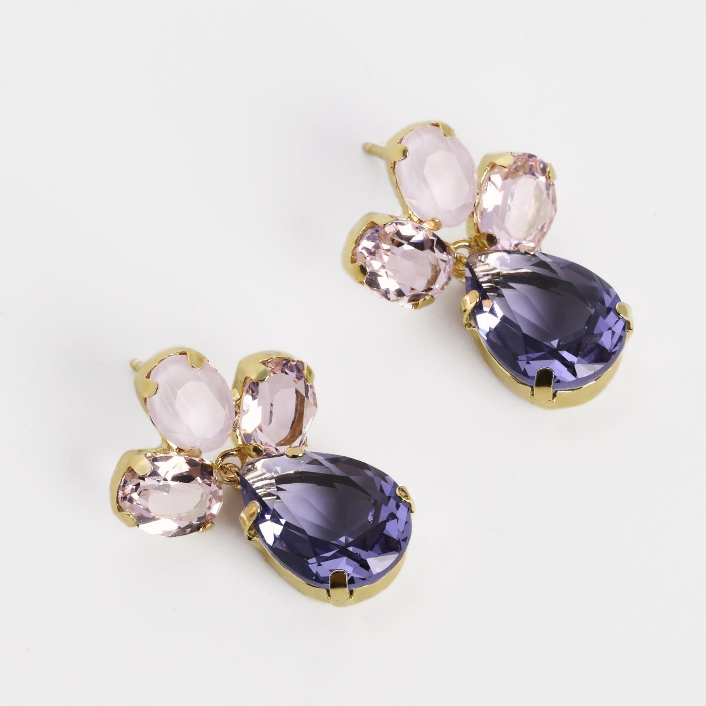 Pendientes largos Blooming lágrima cristal en Plata baño Oro