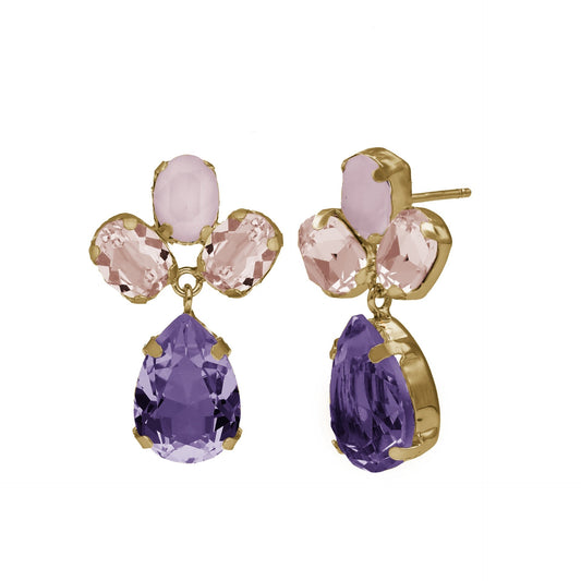 Pendientes largos Blooming lágrima cristal en Plata baño Oro