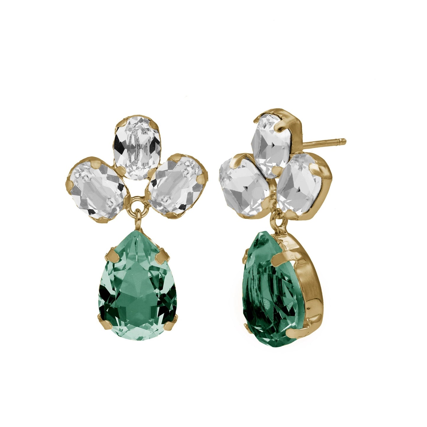 Pendientes largos Blooming lágrima cristal en Plata baño Oro