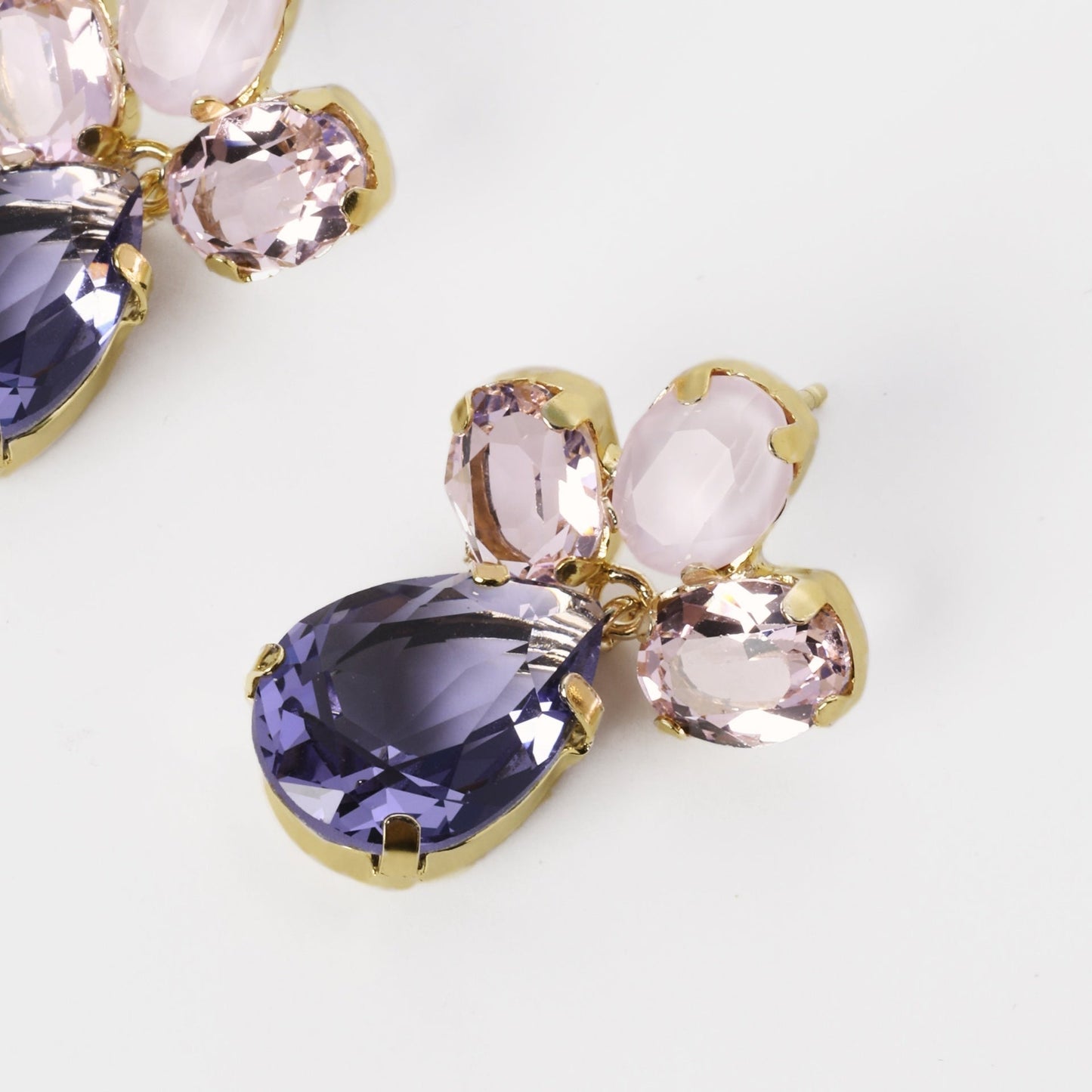 Pendientes largos Blooming lágrima cristal en Plata baño Oro