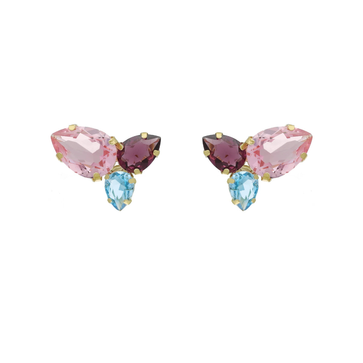 Pendientes cortos Magnolia lágrima cristal en Plata baño Oro