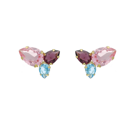Pendientes cortos Magnolia lágrima cristal en Plata baño Oro