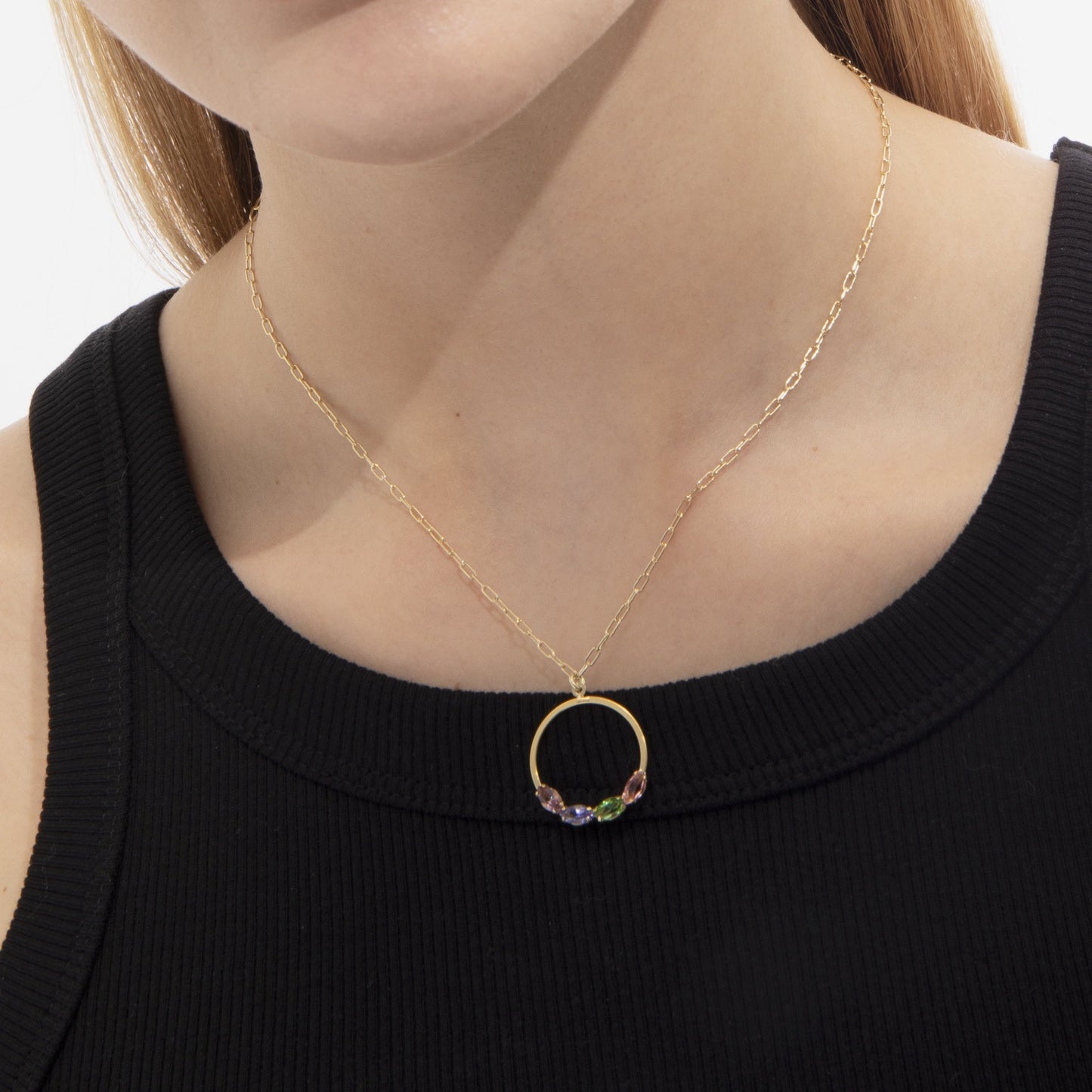 Collar corto Belle círculo cristal multicolor en Plata