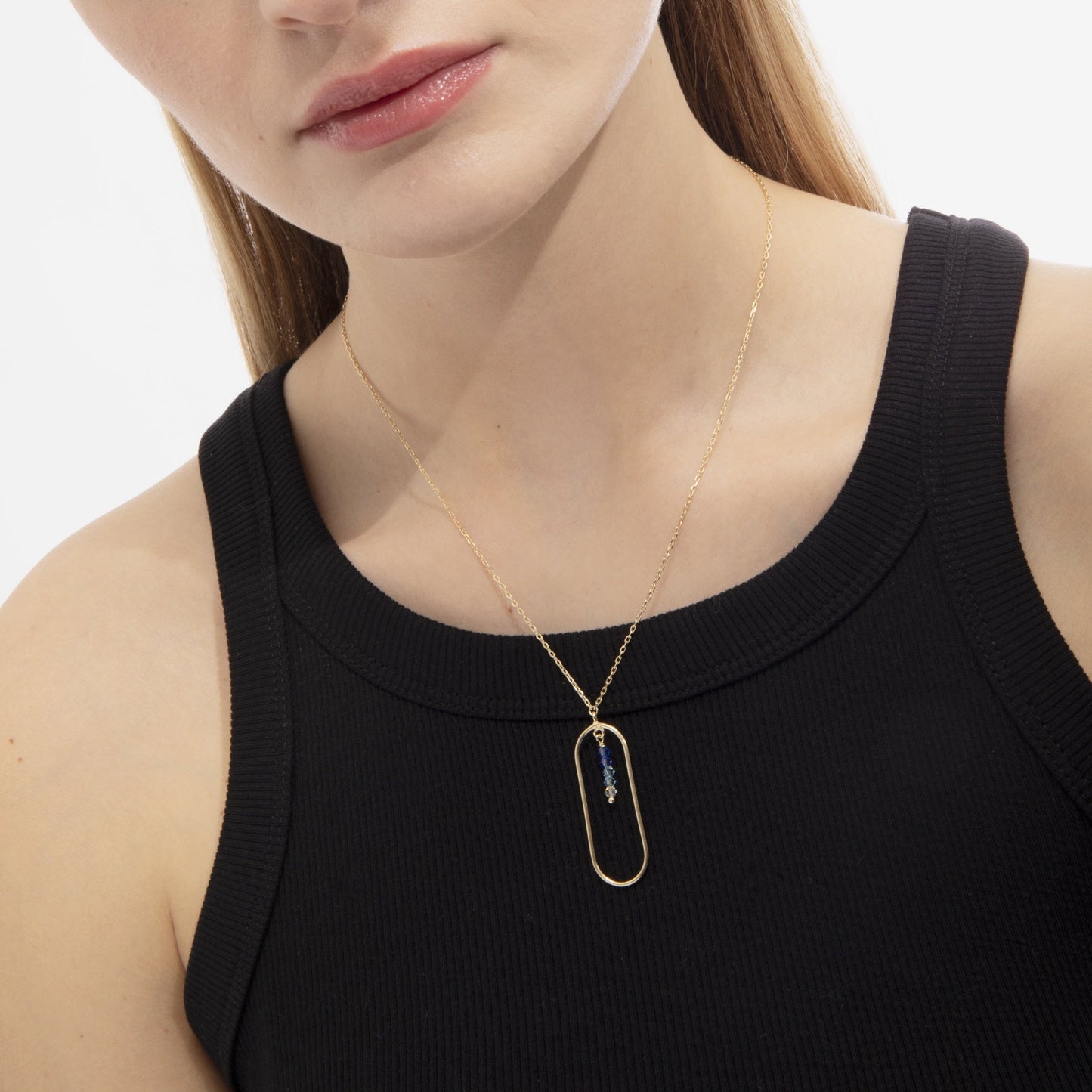 Collar largo Anya rectángulo cristal en Plata baño Oro