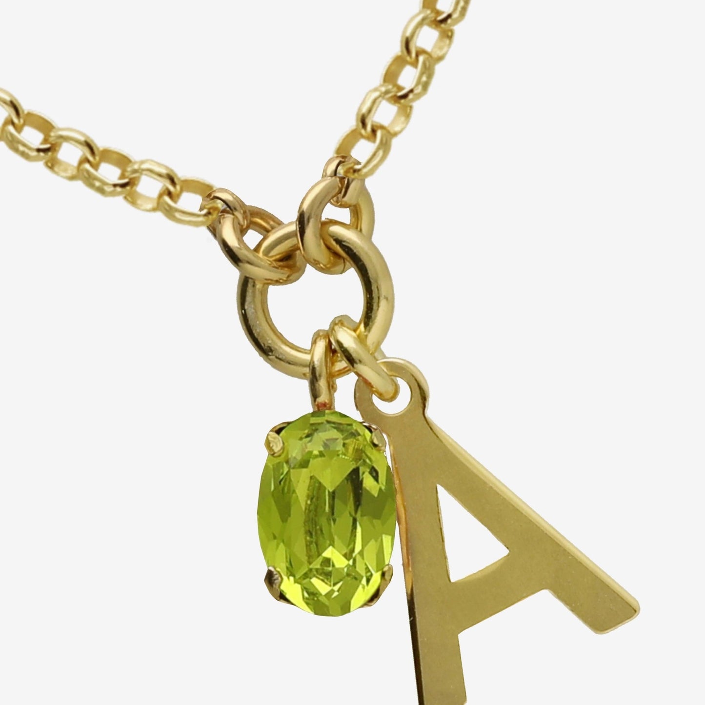 Collar corto Initiale letra cristal verde en Plata baño Oro