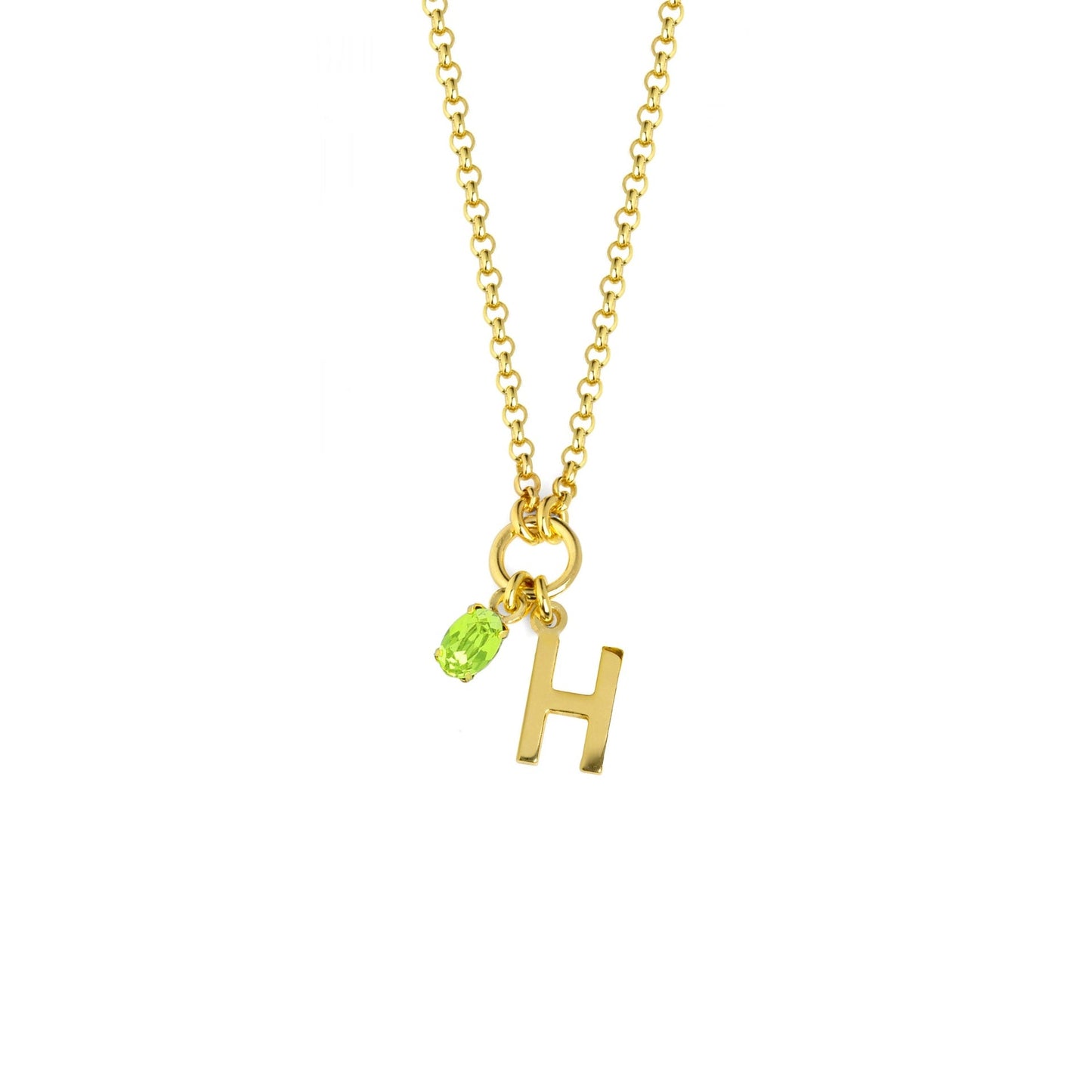 Collar corto Initiale letra cristal verde en Plata baño Oro