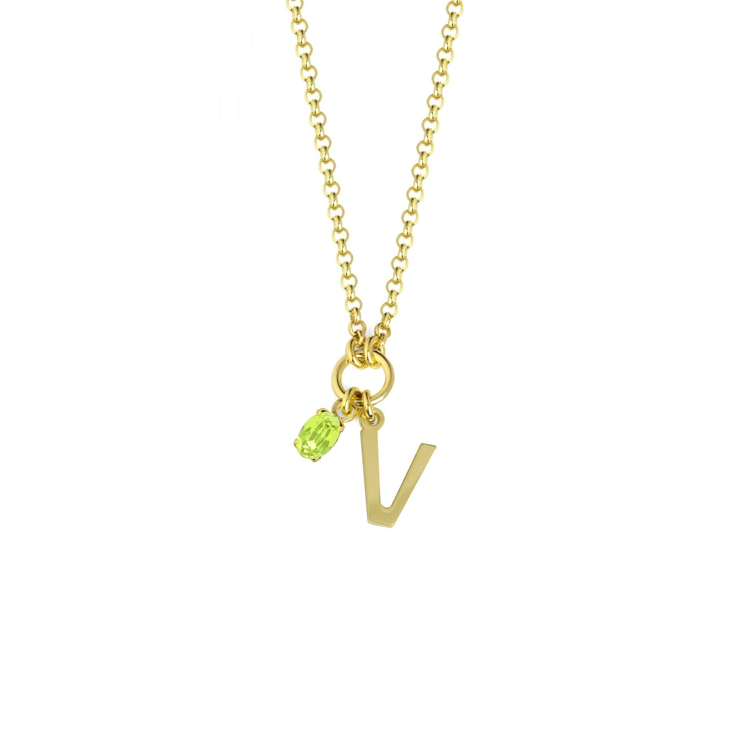 Collar corto Initiale letra cristal verde en Plata baño Oro