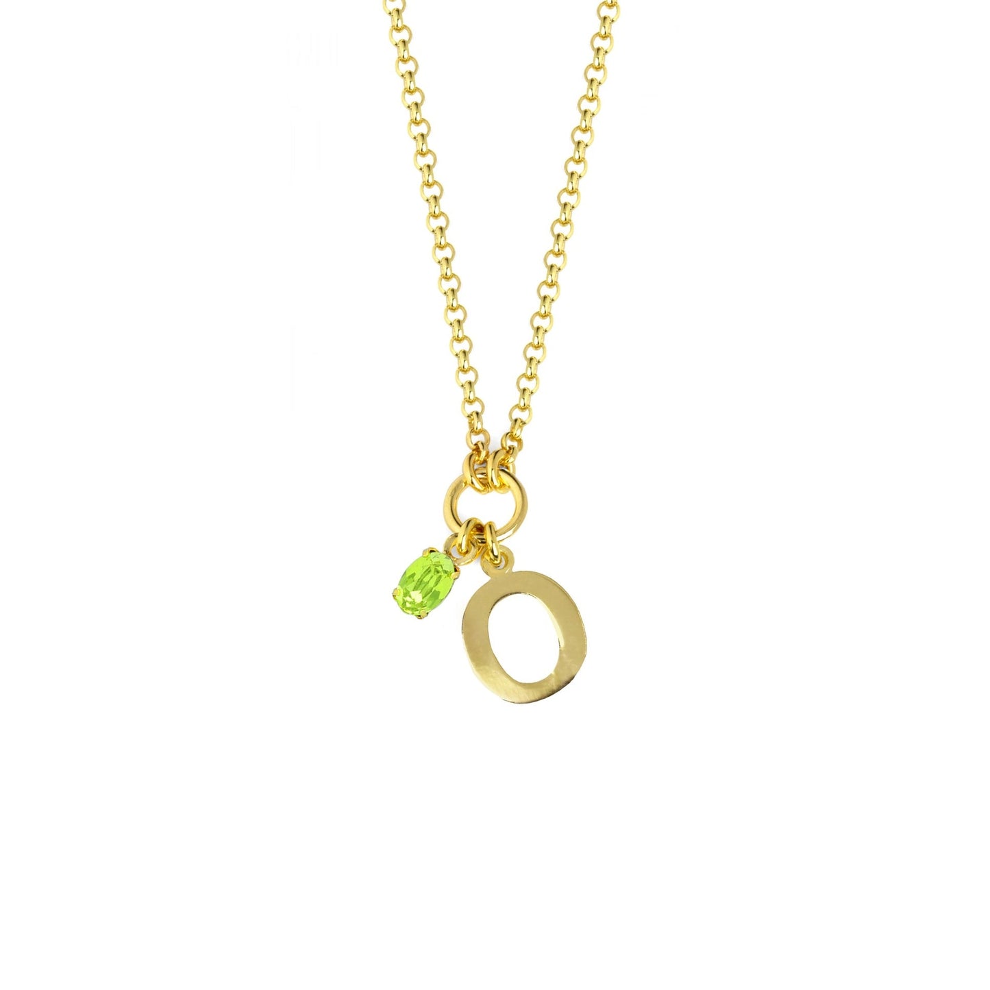 Collar corto Initiale letra cristal verde en Plata baño Oro