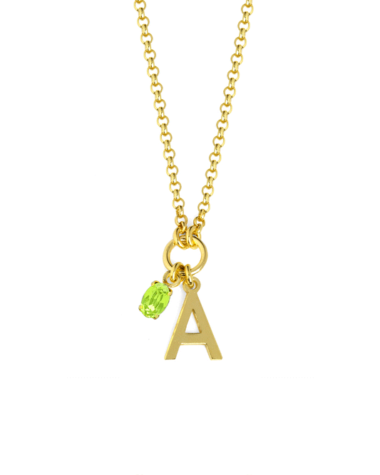 Collar corto Initiale letra cristal verde en Plata baño Oro