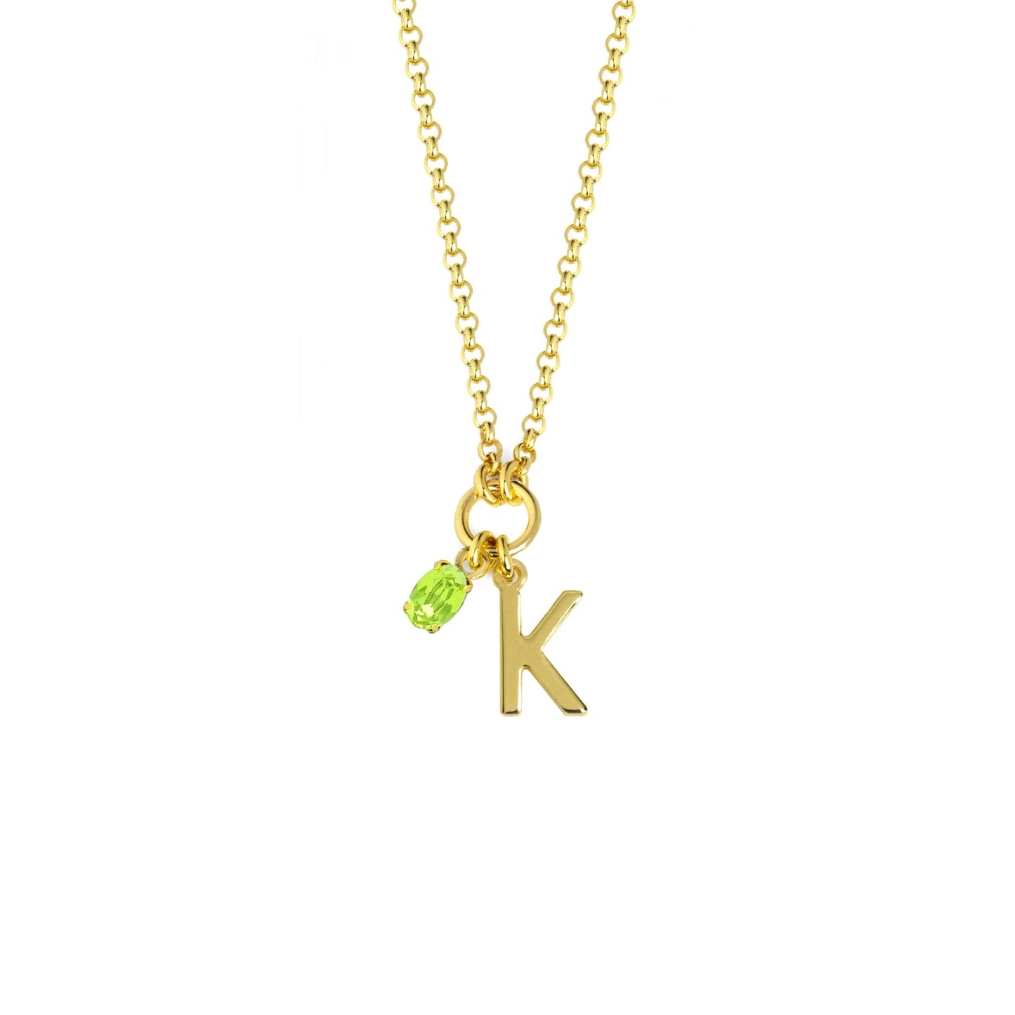 Collar corto Initiale letra cristal verde en Plata baño Oro