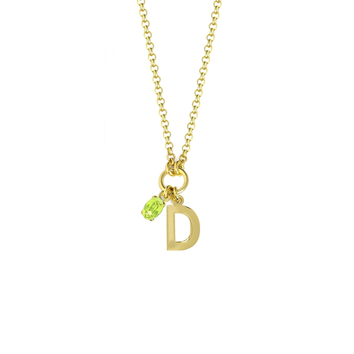 Collar corto Initiale letra cristal verde en Plata baño Oro