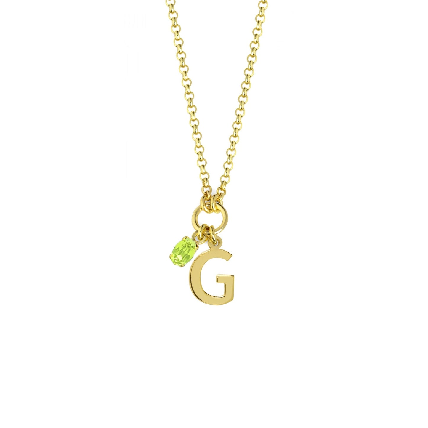 Collar corto Initiale letra cristal verde en Plata baño Oro
